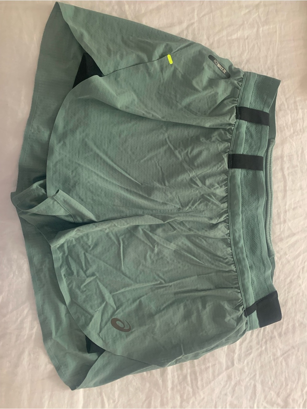 Asics Women's Sage Green Athletic Shorts with Black Accents